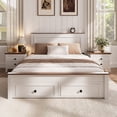 thumbnail image 3 of HSUNNS Full Size Bed Frame with Minimalist Headboard, Farmhouse Bedroom Furniture, Strong Wood Slats Support, Platform Bed with Storage Chest with 2 Drawers, No Box Spring Needed, Brown+White, 3 of 12
