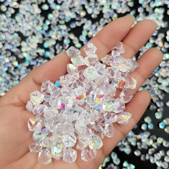 100 Pcs Fake Ice Cubes, Acrylic Ice Rocks for Centerpieces, 5 * 7 mm Artificial Ice Table Scatter, Fake Crushed Ice Acrylic Vase Fillers Christmas Decorations