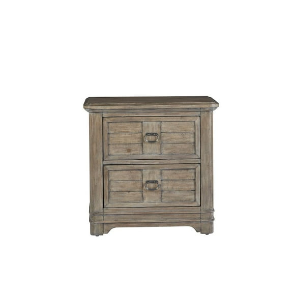 Meadowbrook Beige Antique Sand Wood Two Drawer Farmhouse Style Nightstand