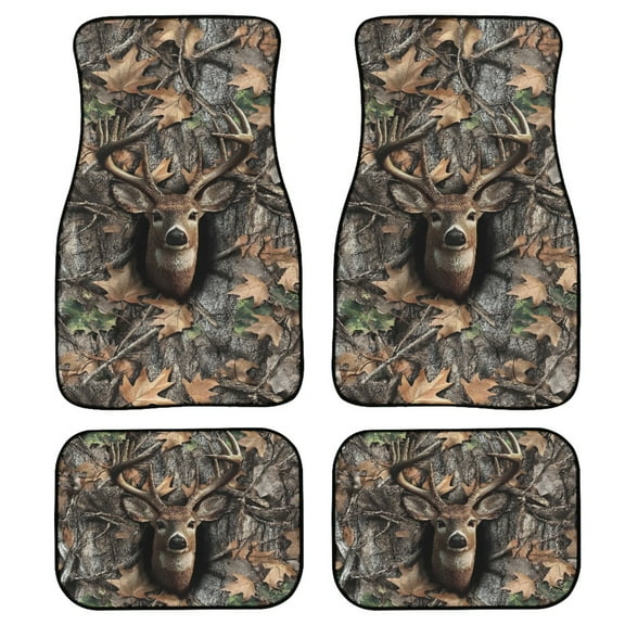 Renewold Deer Camo Hunting Forest Grey Car Floor Mats Auto Carpet Car Rugs Set of 4, Anti-slip Universal Fit for SUVs Sedans Trucks, Car Accessories for Women Men