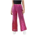 thumbnail image 2 of Sentmoon Hiking Pants Girls Elastic High Waist Palazzo Pants Flare Leg Sequin Straight Wide Leg Workout Pants Lightweight Child for Weekend Outings Hot Pink 11 Years, 2 of 4