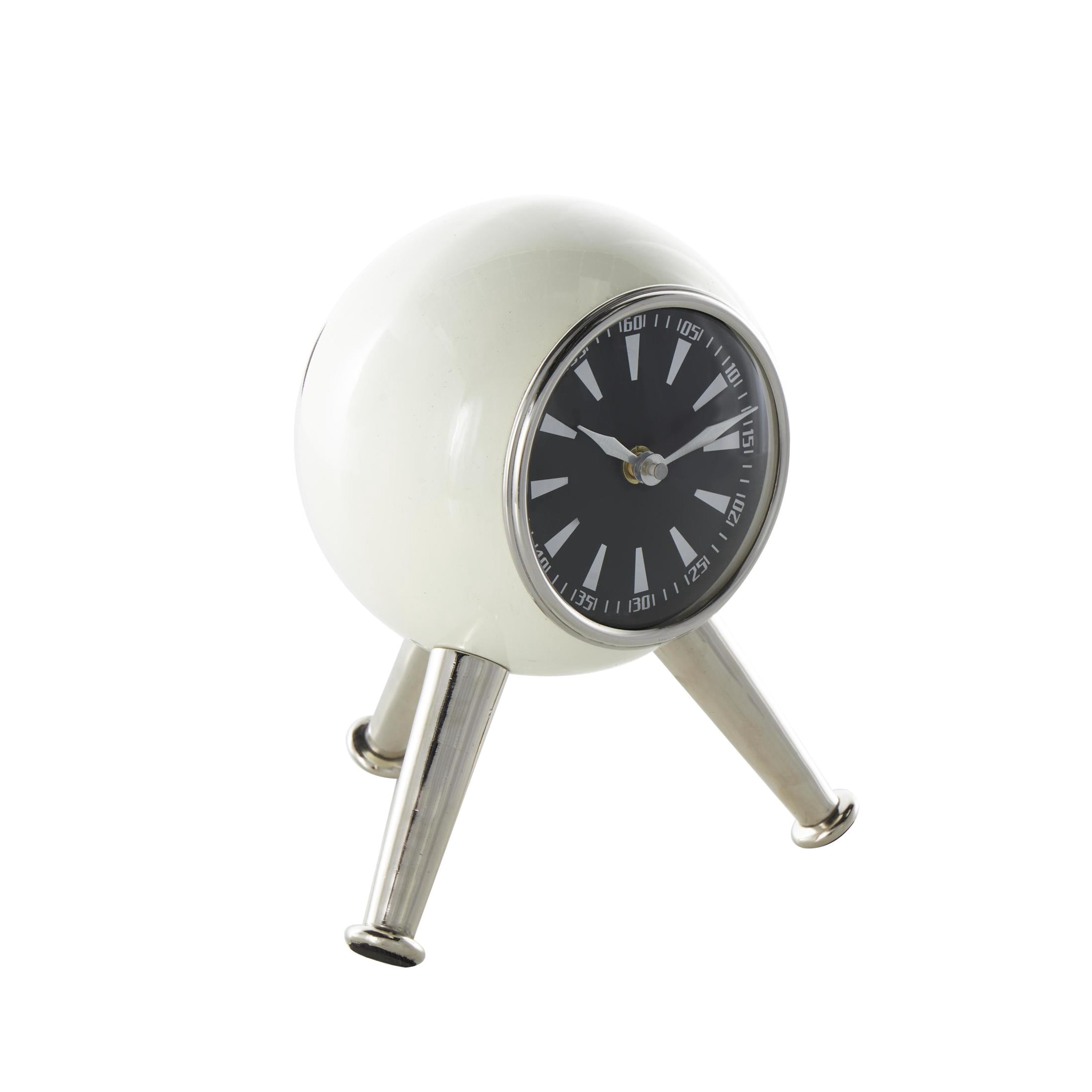 DecMode 9" Silver Aluminum Metal Orb Clock with Black Clockface and Silver Tripod Legs