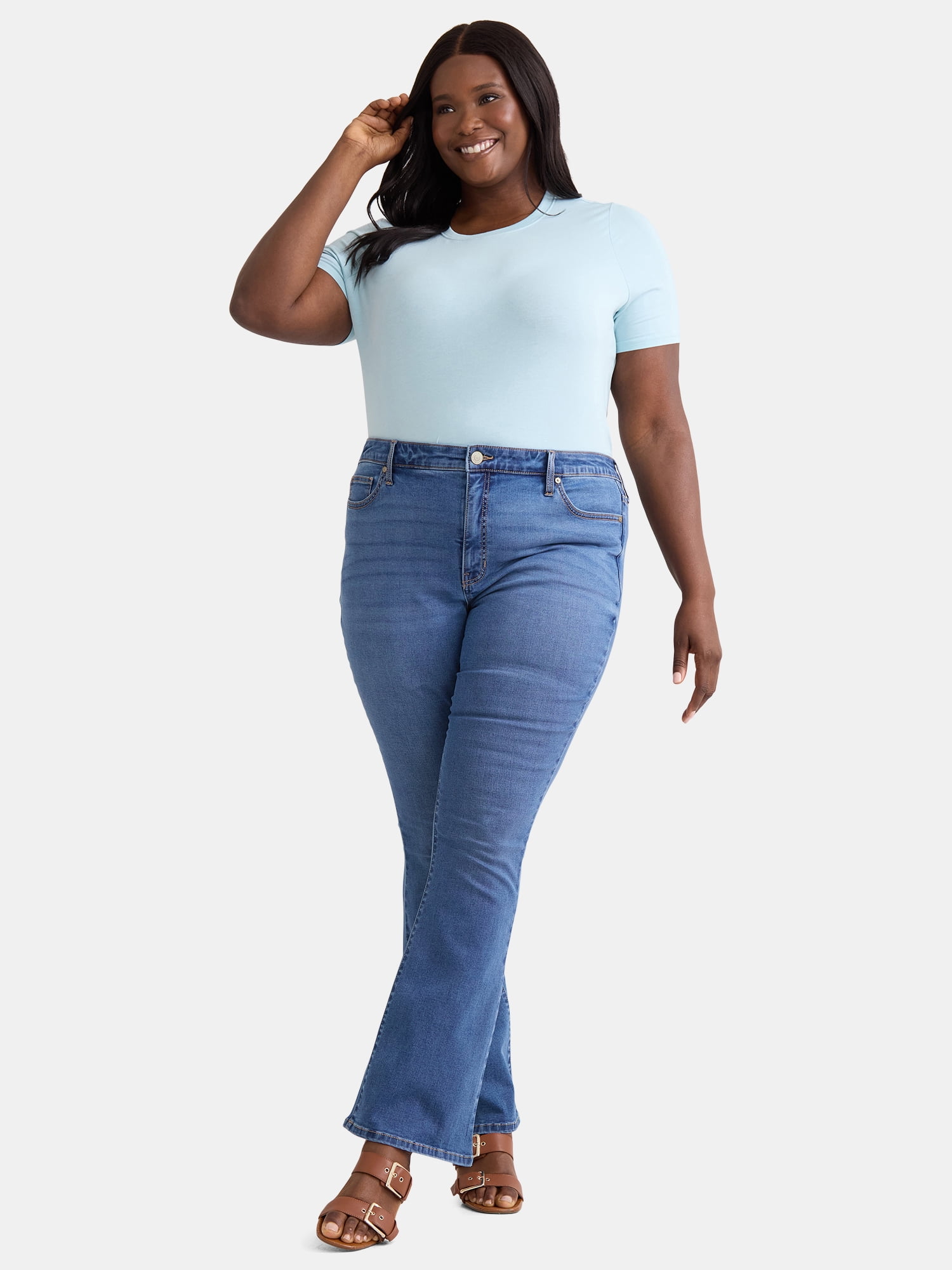 Terra & Sky Women's Plus Size Bootcut High Rise Jeans, Available in Short and Regular Inseams