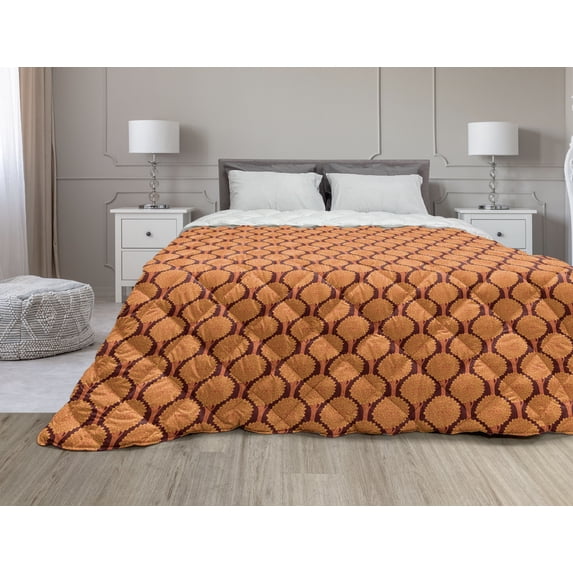 Modern Down Alternative Comforter, Abstract with Butterfly and Oval Circles Pattern Print, Microfiber Quilt for All Season, 5 Sizes, Orange Taupe Blue, by Ambesonne