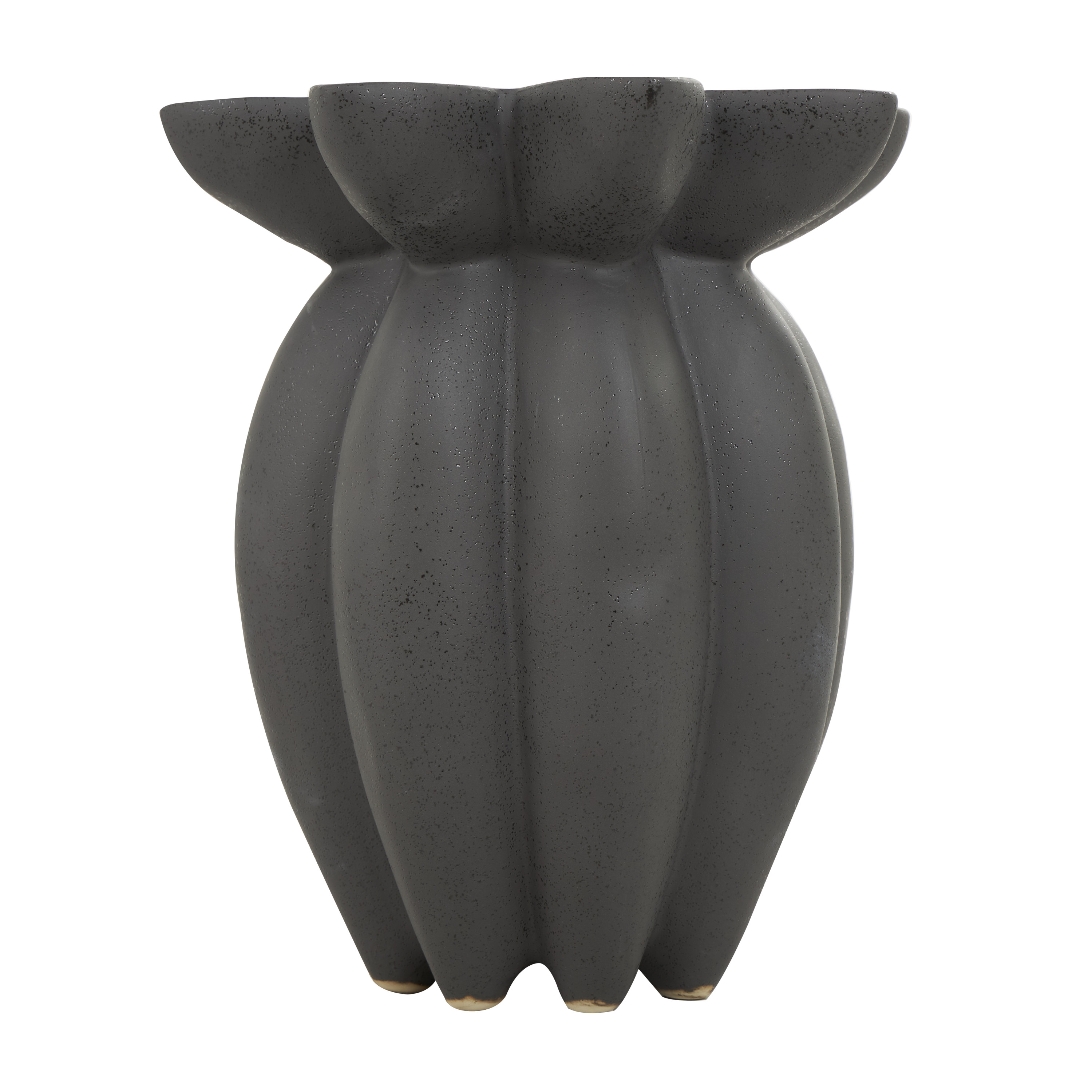 DecMode 15" Speckle Textured Black Ceramic Vase with Tulip Style Opening