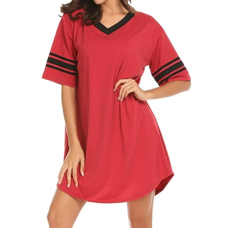 

Là Vestmon Women＇s Sleepwear V-neck Pajama Loose Short Sleeve Nightshirt