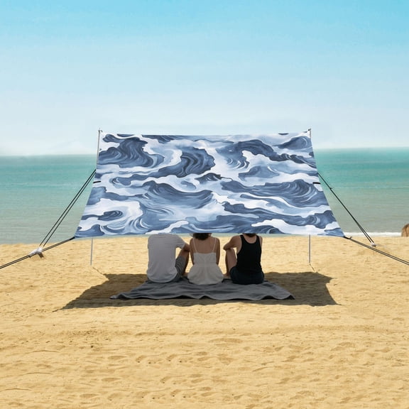 Beach Tent Beach Canopy 9.2x10.5Ft Beach Tent Sun Shelter Outdoor Canopy with Carry Bag for Camping, Backyard and Picnics Watercolor Waves