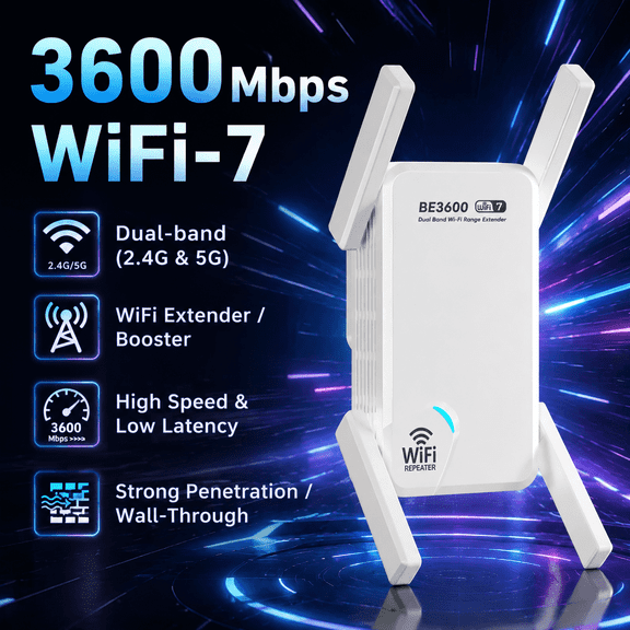 WERCHTAY BE3600 WiFi 7 Signal Extender, 3.6Gbps Dual-Band Internet Booster