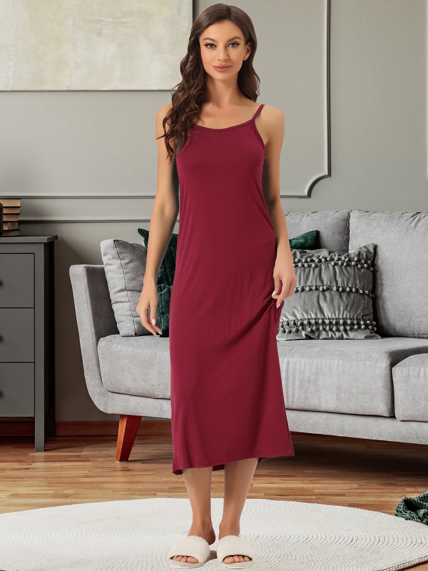 DARING DIVA Women's Spaghetti Strap Full Slip Midi Under Dress 2XL Burgundy
