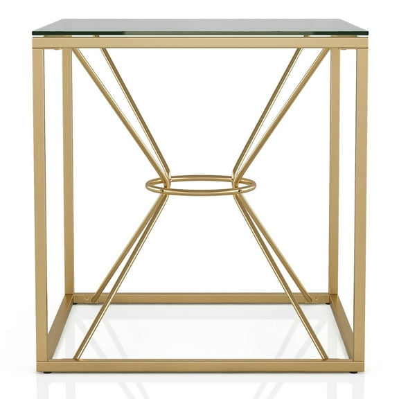 Taylan Glass Top Square End Table, Gold