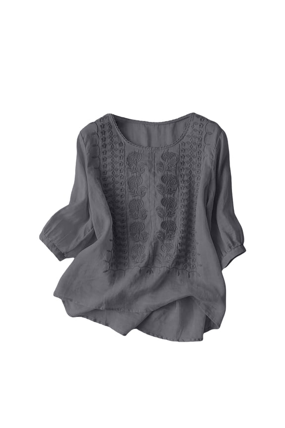 Womens Spring Tops Pleated Solid Cotton Linen Loose Top Oversized Tshirts for Women