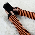 thumbnail image 4 of INSPIRE CHIC Women's Stripe Elbow Length Fingerless Thumb Hole Gloves Orange, 4 of 6