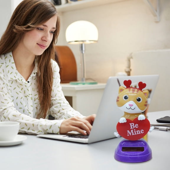 Solar Powered Dancing Cat Toy - "Be Mine" Valentine's Day Bobblehead Figurine, Cute Dashboard Decor, Window Sill Ornament, Gift for Cat Lovers & Valentine's Day