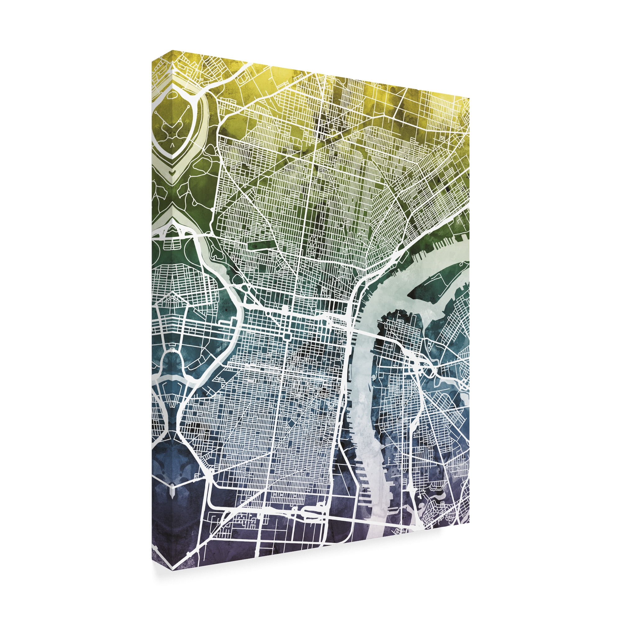 Trademark Fine Art 'Philadelphia Pennsylvania City Street Map Blue Yellow' Canvas Art by Michael Tompsett