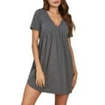thumbnail image 2 of Nightgowns for Women Loose Sleepwear V Neck Imitation Cotton Short-Sleeve Pajama Dress Home Soft Nightshirt Dress Nightdress, 2 of 5