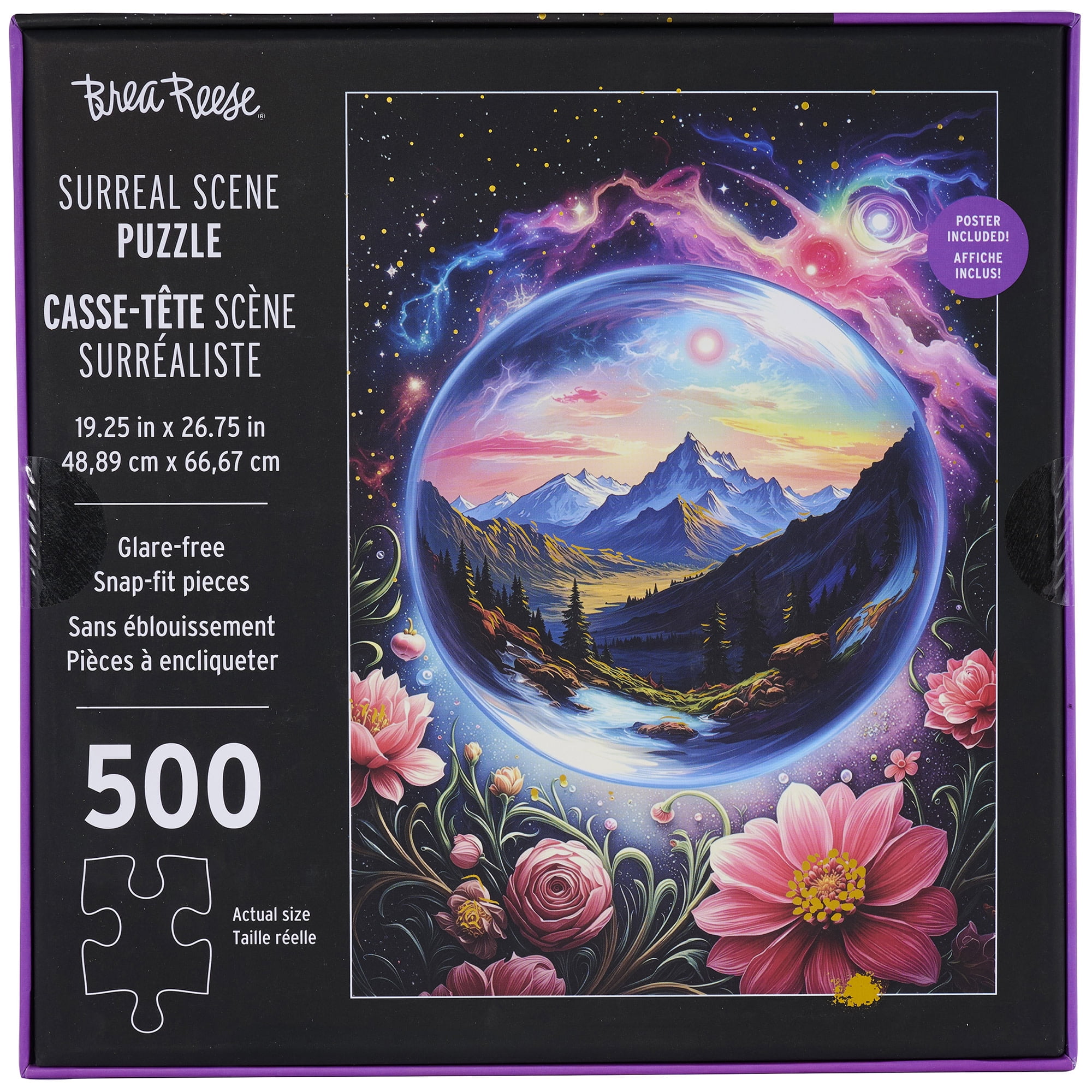 Brea Reese: 500 Piece Puzzle - Surreal Scene - Celestial Orb Framed Mountain Landscape, Adult Jigsaw, Metallic Foil, Snap-Fit, Image Reference Poster