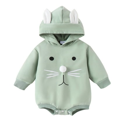 

WERNZATT Easter Baby Girls Hooded Romper Long Sleeve Bunny Print Casual Sweatshirt Hoodie Romper