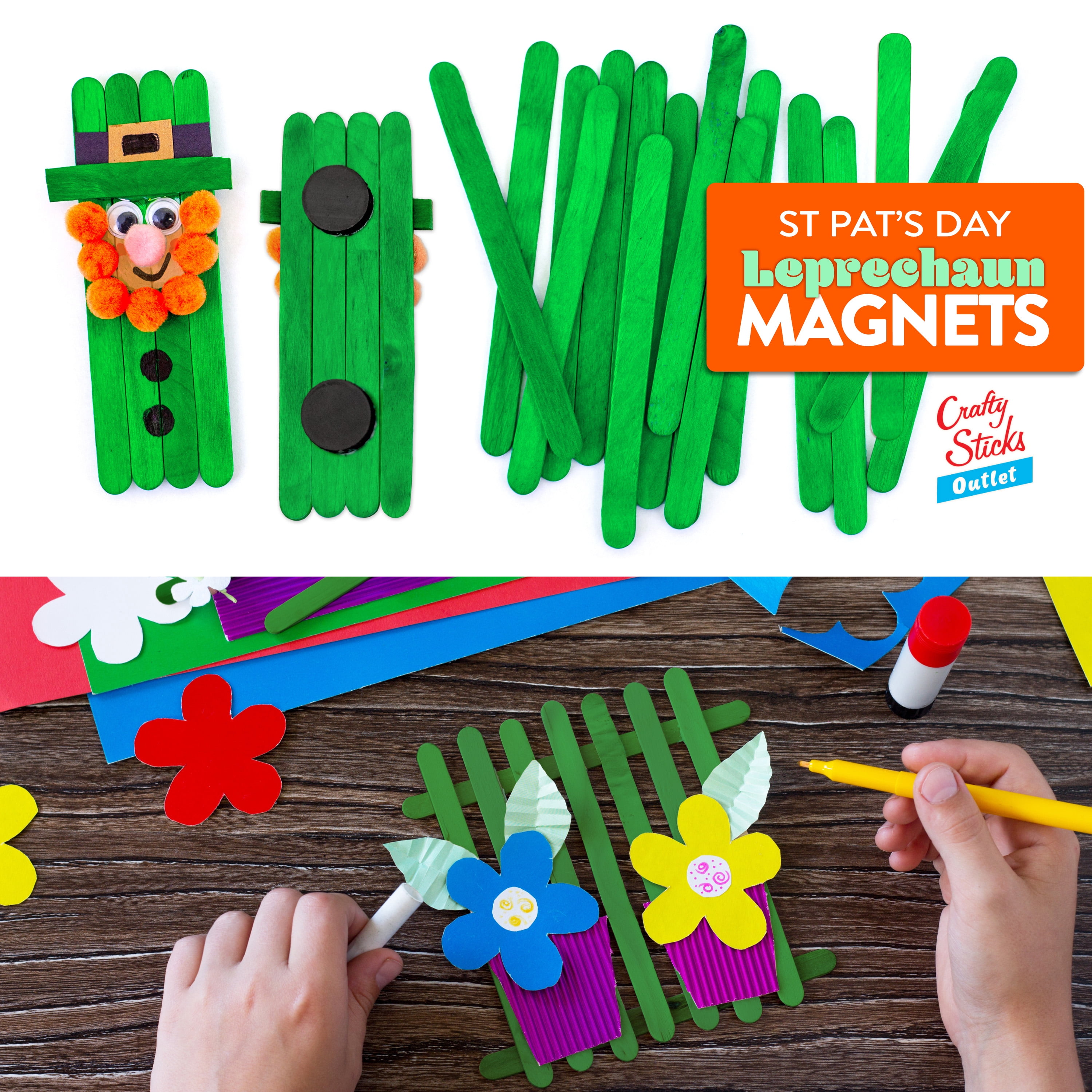 CraftySticks- 100 Pack 4.5 Inch Green Popsicle Sticks for Crafts, Colored Wooden Craft Sticks for Kids Crafts, STEM Basics and DIY