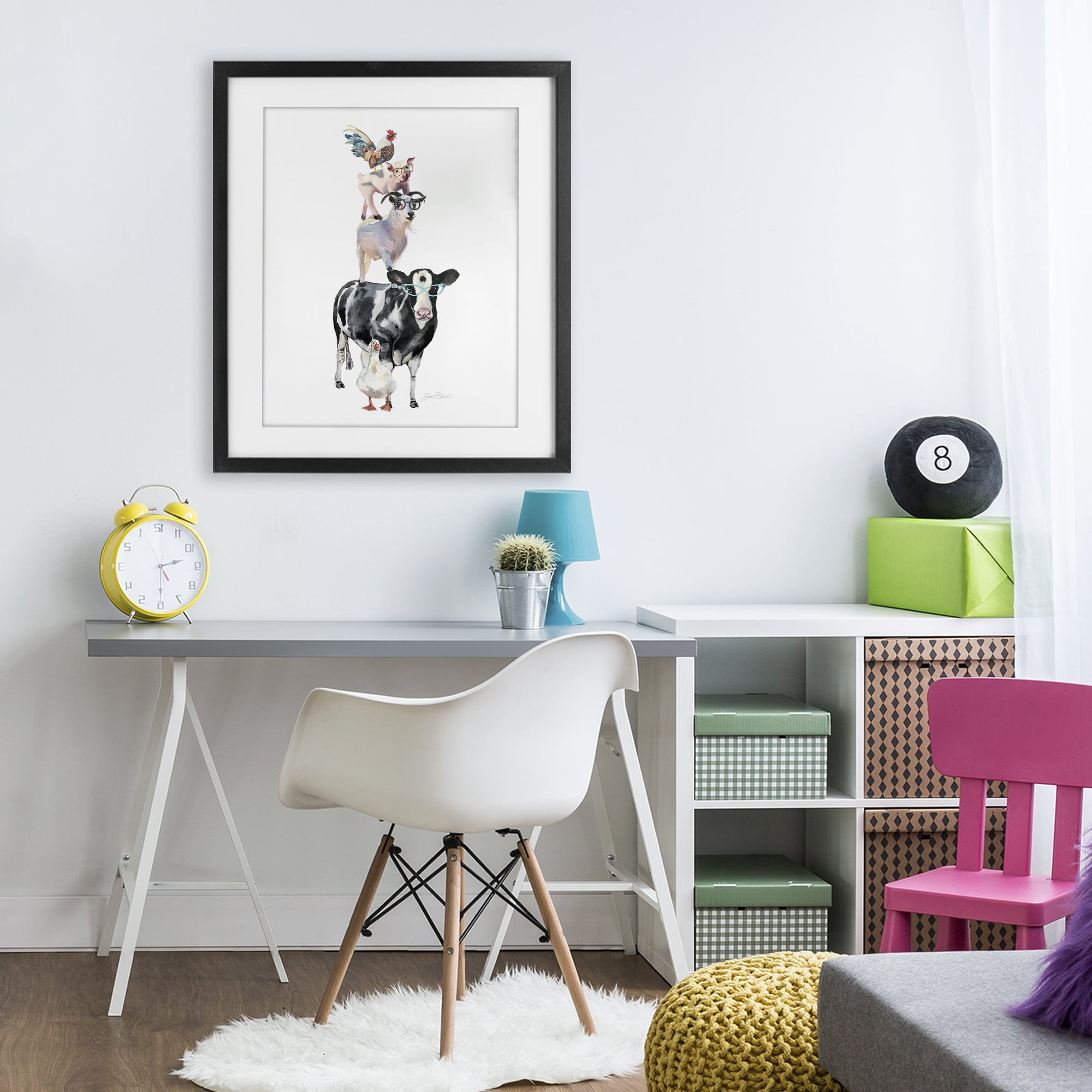 Farm Animal Family Black Framed Print Under Glass, design by Jean Plout