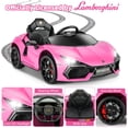 thumbnail image 3 of Funcid Kids Electric Ride On 12V Licensed Lamborghini Aventador Battery Powered Sports Car Toy with 3 Speeds Parent Remote Control, Sound System, LED Headlights & Hydraulic Doors, Pink, 3 of 8