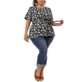 thumbnail image 2 of Unique Bargains Women's Plus Size Summer Ruffle Short Sleeve Tops Chiffon Floral Blouse 2X Black, 2 of 7