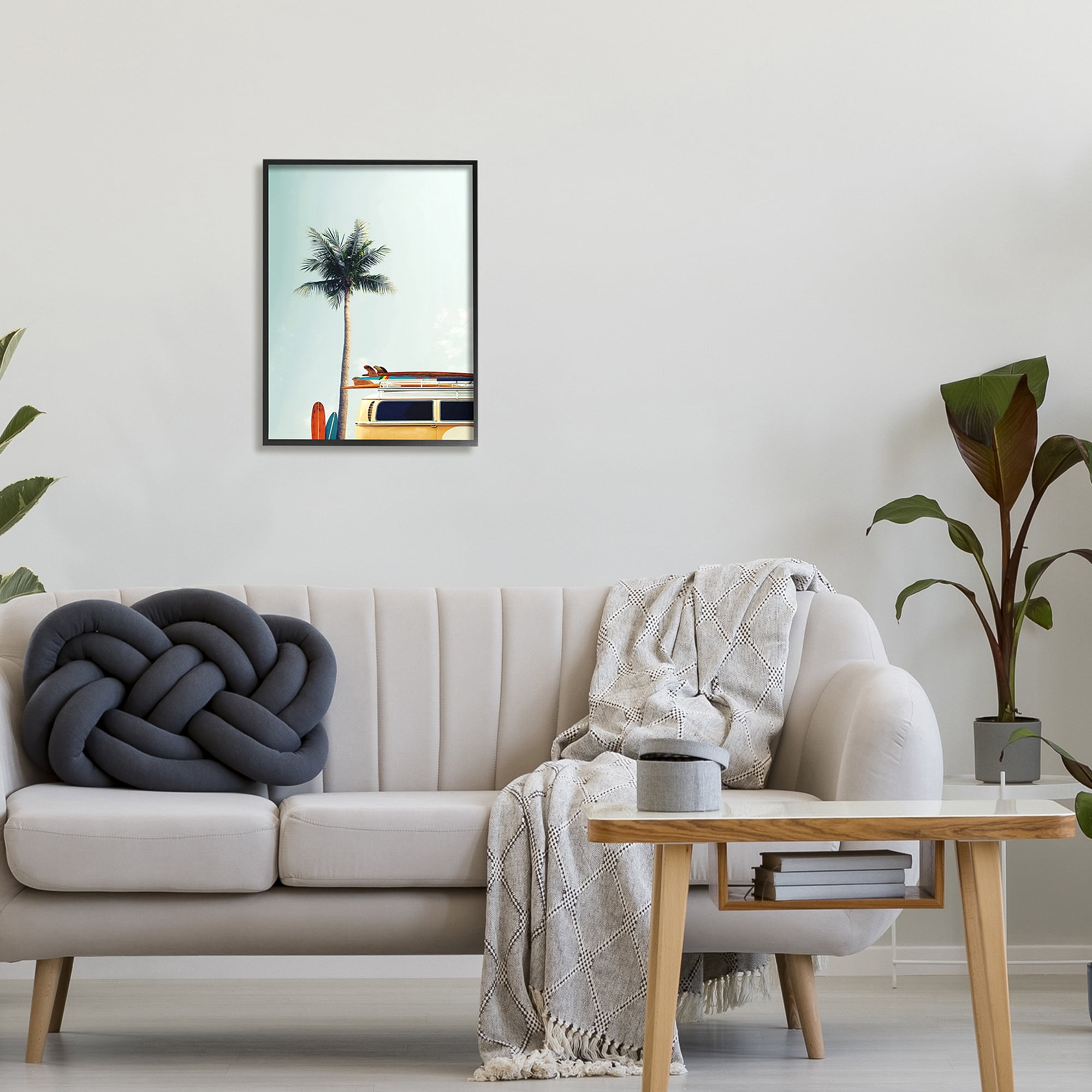 The Stupell Home Decor Collection Surf Bus Yellow With Palm Tree Photography Framed Giclee Texturized Art