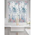 thumbnail image 2 of Coastal Octopus Bathroom Window Curtain, Summer Beach Nautical Ocean Coral Seahorse Light Filtering Coffee Kitchen Curtains, Bedroom Living Room Curtains 2 Panel 84"x63", 2 of 6