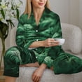 thumbnail image 6 of Salouo Ferns Leave Green Foliage Pattern Women's Pajamas Set Long Sleeve Button Down Sleepwear Soft Pj Lounge Sets for women 2 Piece Pjs Set with Long Pants-Small, 6 of 7