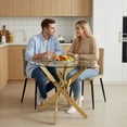 thumbnail image 3 of Atumcto 35.5" Round Tempered Glass Dining Table, Modern Kitchen Table with Gold Metal Legs for Small Spaces, Clear/Gold, 3 of 9