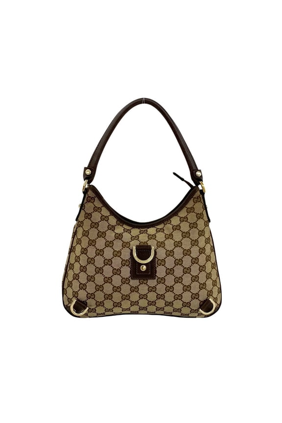 Pre-Owned GUCCI GG Logo Pattern Canvas Leather Semi-One Shoulder Bag Handbag Mini Tote Brown...