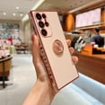 thumbnail image 3 of Suitable for Samsung Galaxy S22 Ultra Phone Case Luxury Plating Shockproof Heart Love Pattern Frame Finger Ring Stand Lightweight Back Case Cover For Samsung Galaxy S22 Ultra,Pink, 3 of 3