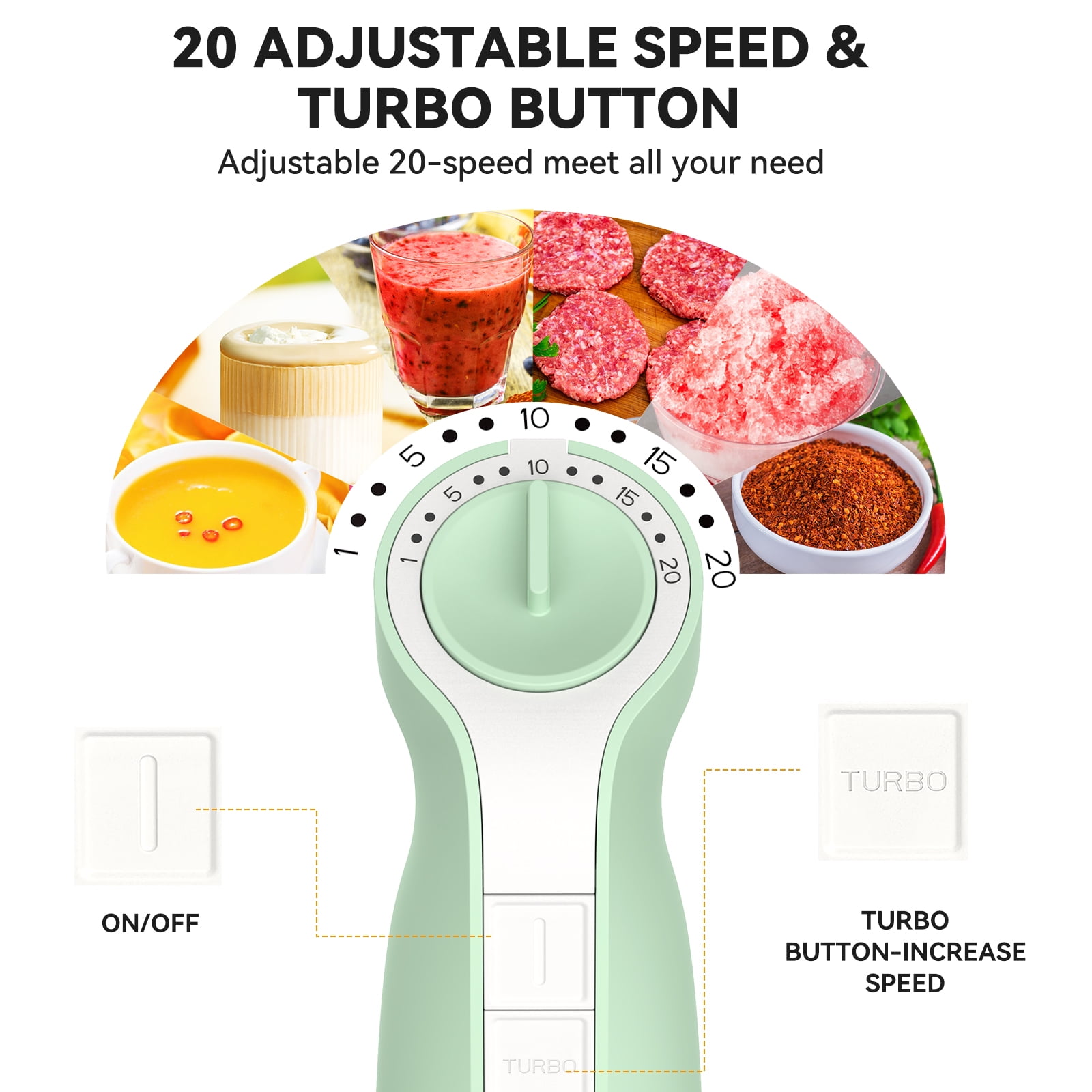 LINKChef Immersion Blender, 20Speed 1000W 5in1 Immersion Hand Blender, Stick Blender with Turbo Mode(图3) LINKChef Immersion Blender, 20Speed 1000W 5in1 Immersion Hand Blender, Stick Blender with Turbo Mode(图3)