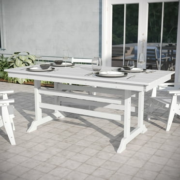 Emma   Oliver Indoor-Outdoor 72" Rectangle Adirondack Dining Table for 6 with Recycled HDPE Construction in White
