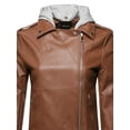 thumbnail image 5 of FashionOutfit Women's Casual Detached Hood Zipper Closure Notched Collar Leather Jacket, 5 of 5