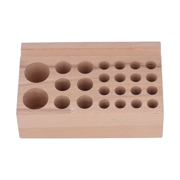 Portaherramientas para manualidades de cuero, 24 agujeros, madera de haya de alta resistencia, soporte para herramientas de perforación, portaherramientas de cuero para cinceles y cepillos