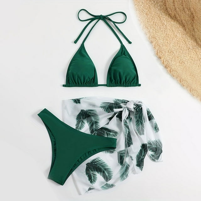 MKLEKYY Swimsuit Women's 3 Piece Textured High Cut Triangle Bikini Swimsuit with Cover Up