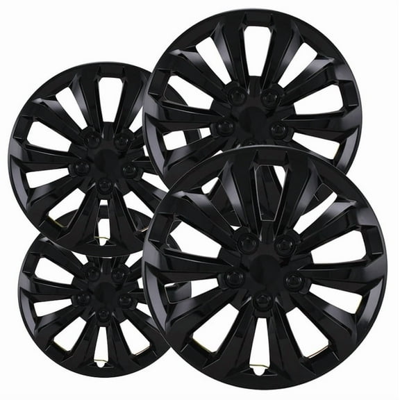 Fuel Rider Set of 4 Semi-Universal 15 inch Gloss Black Snap-On Hubcaps With 10 Spokes