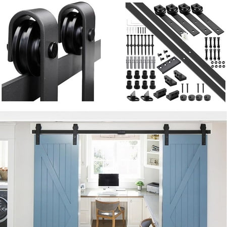 - YesHom 10ft Double Barn Wood Door Rustic Sliding Hardware Roller Track Set Black