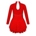 thumbnail image 6 of iEFiEL Girls Long Sleeve Dance Skirted Leotard Figure Ice Skating Gymnastics Leotard Dress Ballerina Dancewear Red 10, 6 of 7