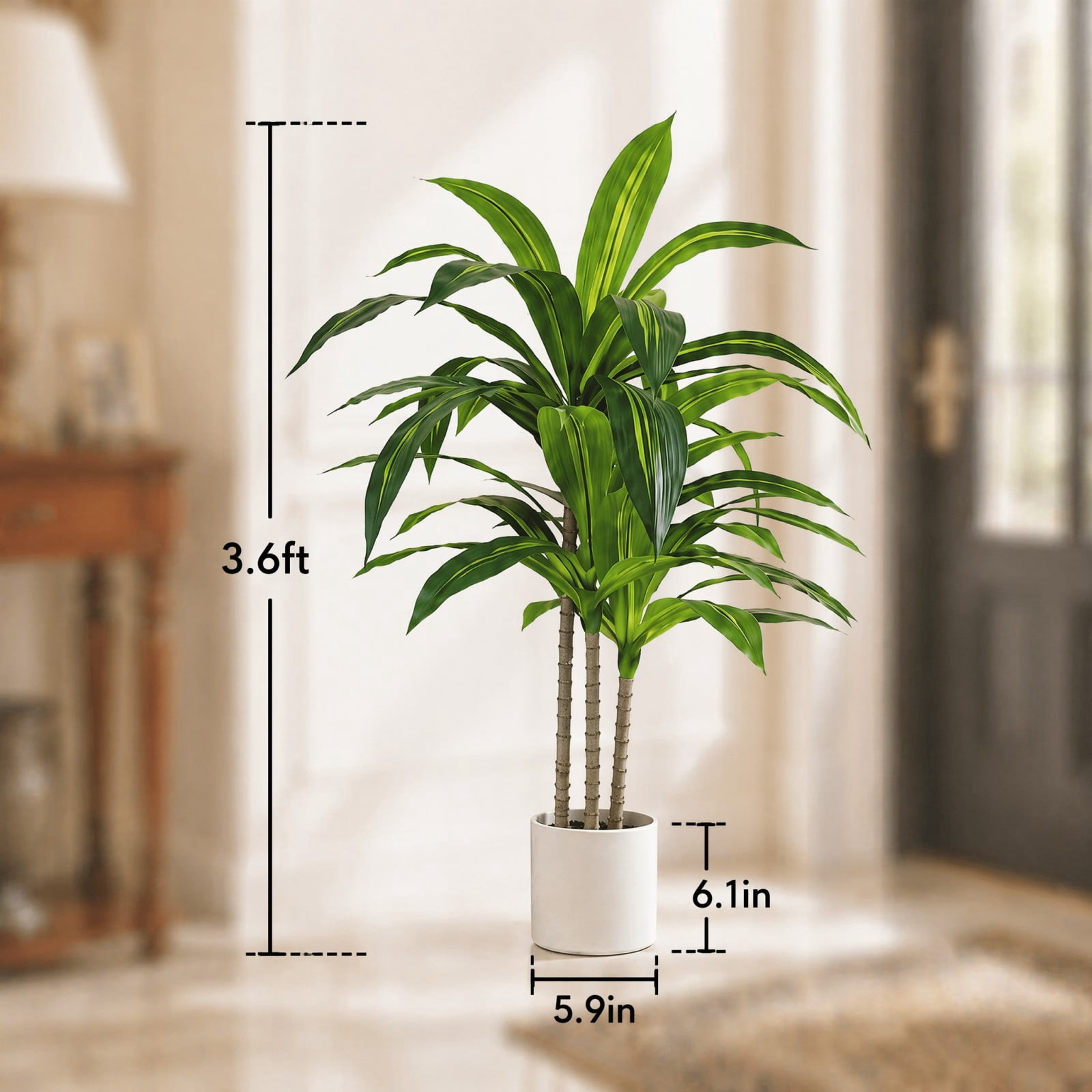 BEAUTYPEAK 3.6FT Artificial Dracaena Tree Fake Plants for Indoor Outdoor Decor, Upgraded White Pot