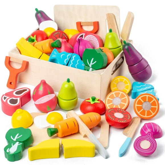 Juego de comida de madera Busy Edition, 32 piezas, para niños mayores de 3 años