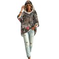 thumbnail image 5 of Womens Casual Drawstring Hoodie 3/4 Sleeve All Over Leaf Print Relax Fit Lightweight Blouse For Weekend Gathering, 5 of 7