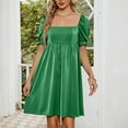 thumbnail image 4 of Summer Saving Wycnly Dresses for Women 2024 High Waist Casual Smocked Swing Beach Short Sun Dresses Short Sleeve Square Neck Solid Summer Mini Sun Dress Green M Clothes, 4 of 7