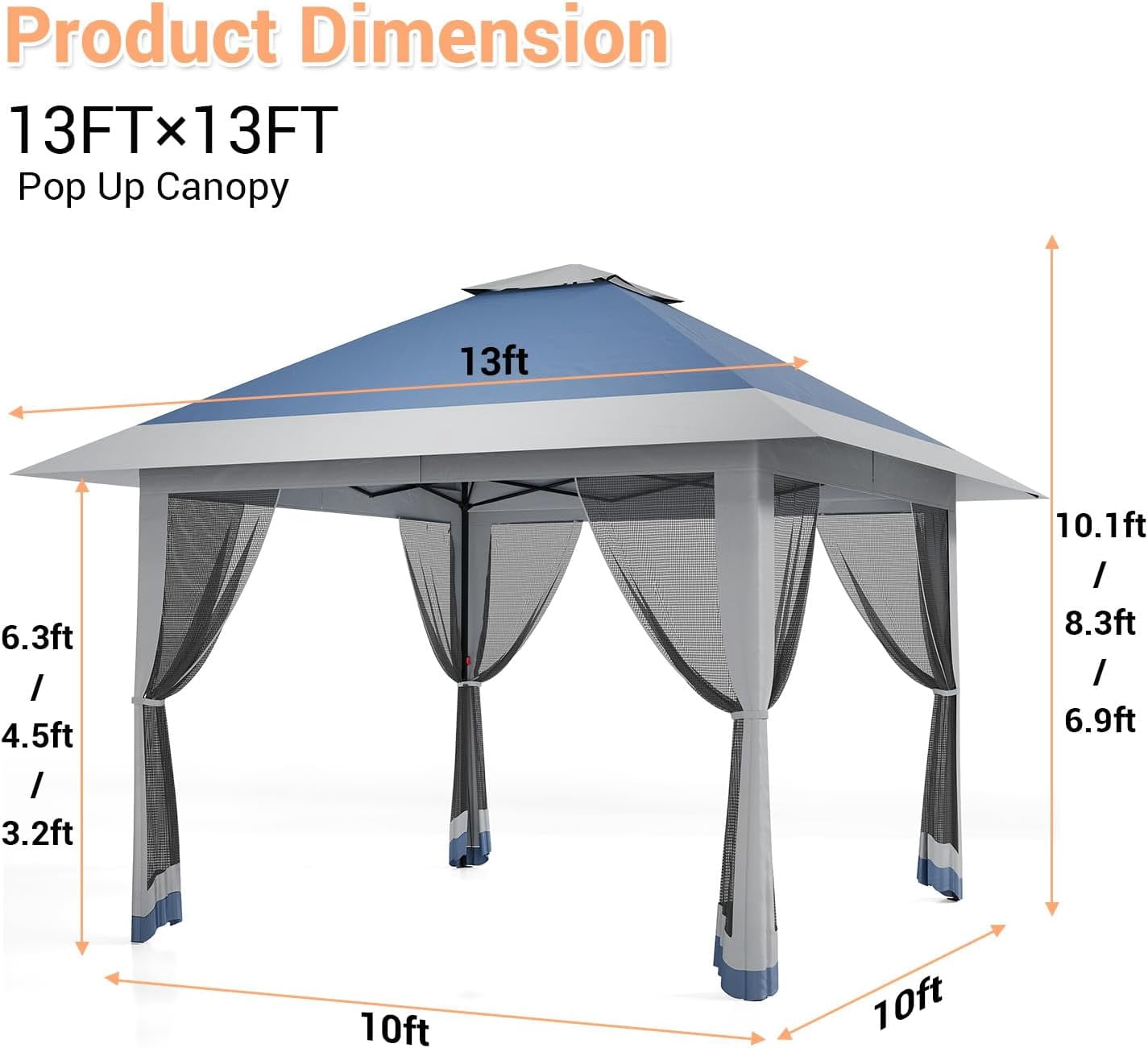 GOGRANT 13 ft x 13 ft Pop-up Gazebo, Adjustable Height