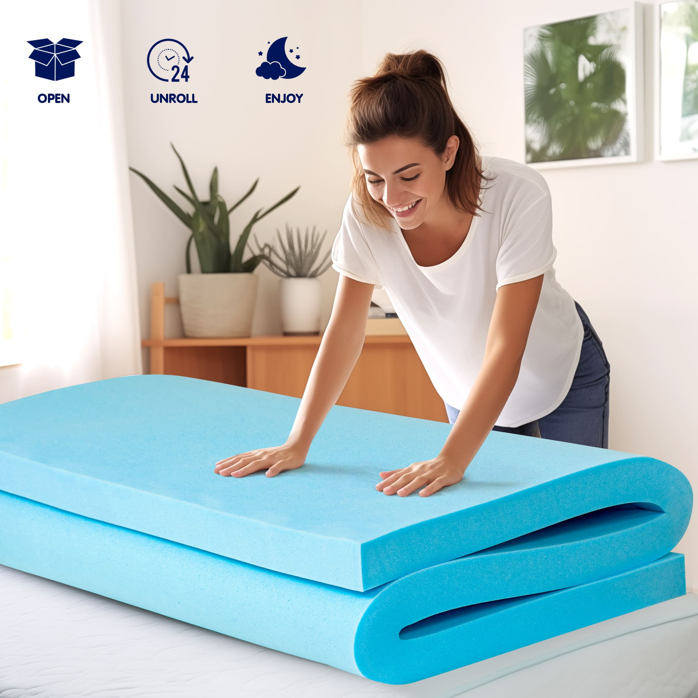 Subrtex 2" Mattress Topper Queen, Cooling Gel Memory Foam Mattress Topper