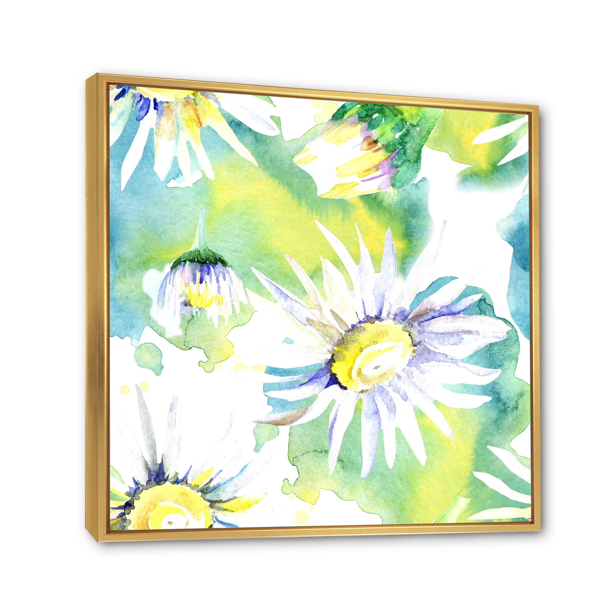 Designart 'Aquarelle Impression of Daisy Flowers II' Traditional Framed Canvas Wall Art Print