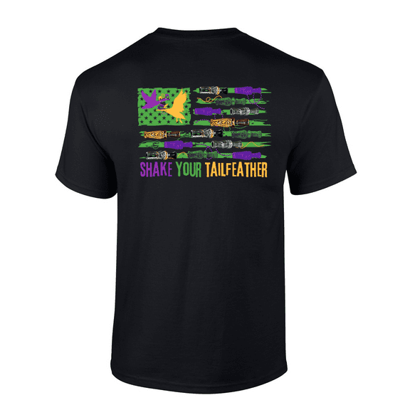 Trenz Shirt Company Mens Mardi Gras Shake Your Tailfeather American Flag Duck Call Short-Sleeve T-Shirt-Black-4xl