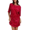thumbnail image 2 of SUNSIOM Femmes Paillettes Scintillantes Mini Robe de Soirée Robe de Club Décontracté en Vrac à Manches Courtes Cravate Backless Paillettes Robes, 2 of 8
