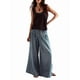 thumbnail image 2 of Pantalones Vaqueros Holgados de Pierna para Mujer, con Cintura Media, Acampanados, con Cordón y Botones Plisados con Volantes. Azul S, 2 of 9