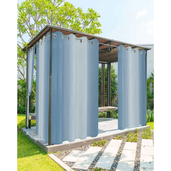 Outdoor Curtains for Patio Ombre Abstract Gradient Haze Blue Waterproof Privacy Outside Curtains with 2 Tiebacks Grommet Top Pergola Curtains for Porch Cabana Gazebo 1 Panel, 54x108 inch
